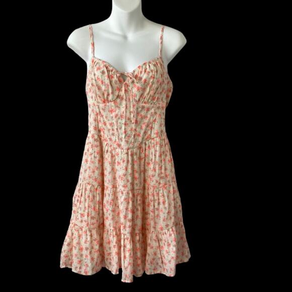 Tinseltown Floral Corset Tiered Mini Dress Junior S Orange Milkmaid Bustier NWT - Picture 1 of 13